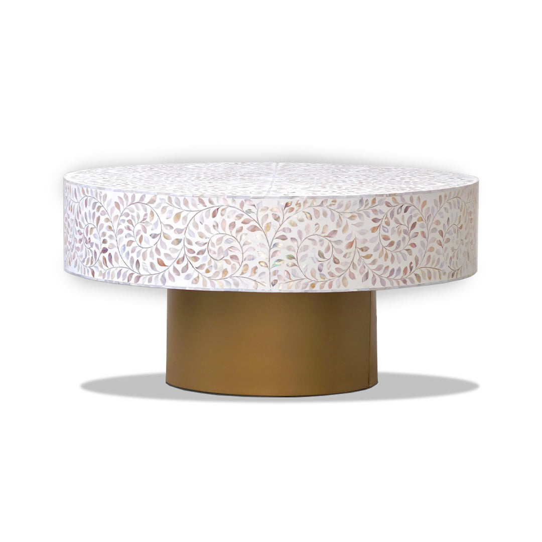 Handmade Customized Mother of Pearl Round Coffee Table- Floral
