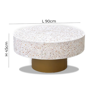 Handmade Customized Mother of Pearl Round Coffee Table- Floral