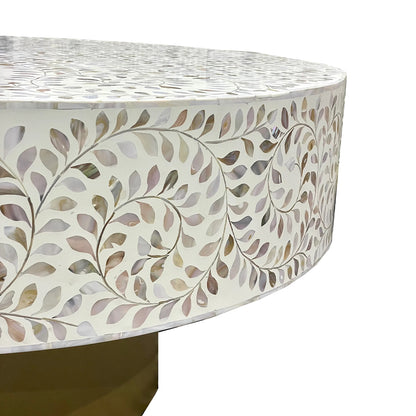 Handmade Customized Mother of Pearl Round Coffee Table- Floral