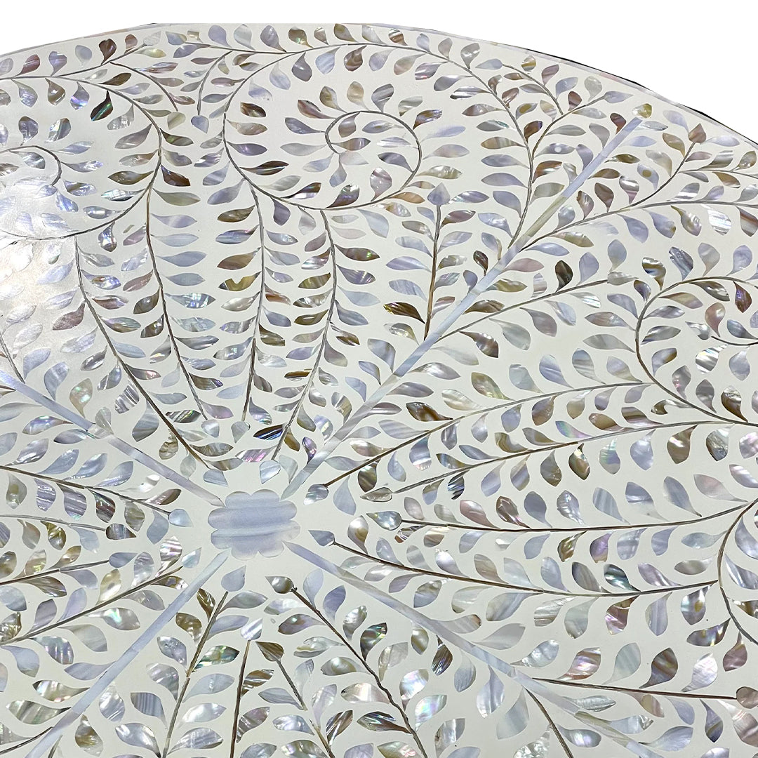 Handmade Customized Mother of Pearl Round Coffee Table- Floral