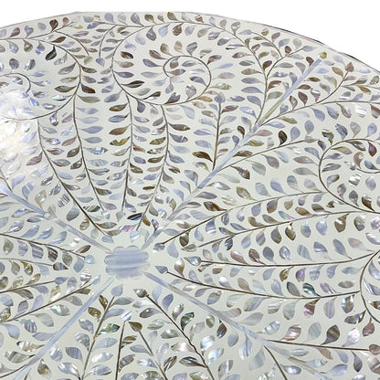 Handmade Customized Mother of Pearl Round Coffee Table- Floral