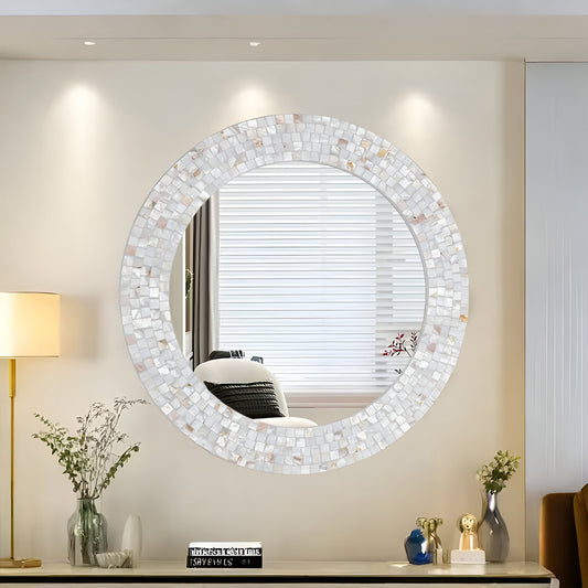 Handmade Round Mirror Frame with Customized Mother of Pearl Inlay – Elegant Wall Décor