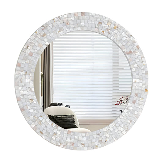 Custom Handmade Round Mirror Frame with Mother of Pearl Inlay – Beautiful Wall Décor