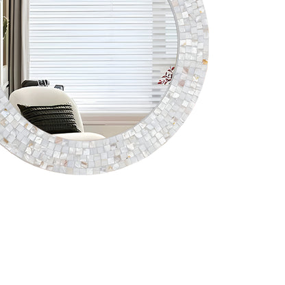 Handmade Round Mirror Frame with Customized Mother of Pearl Inlay – Elegant Wall Décor