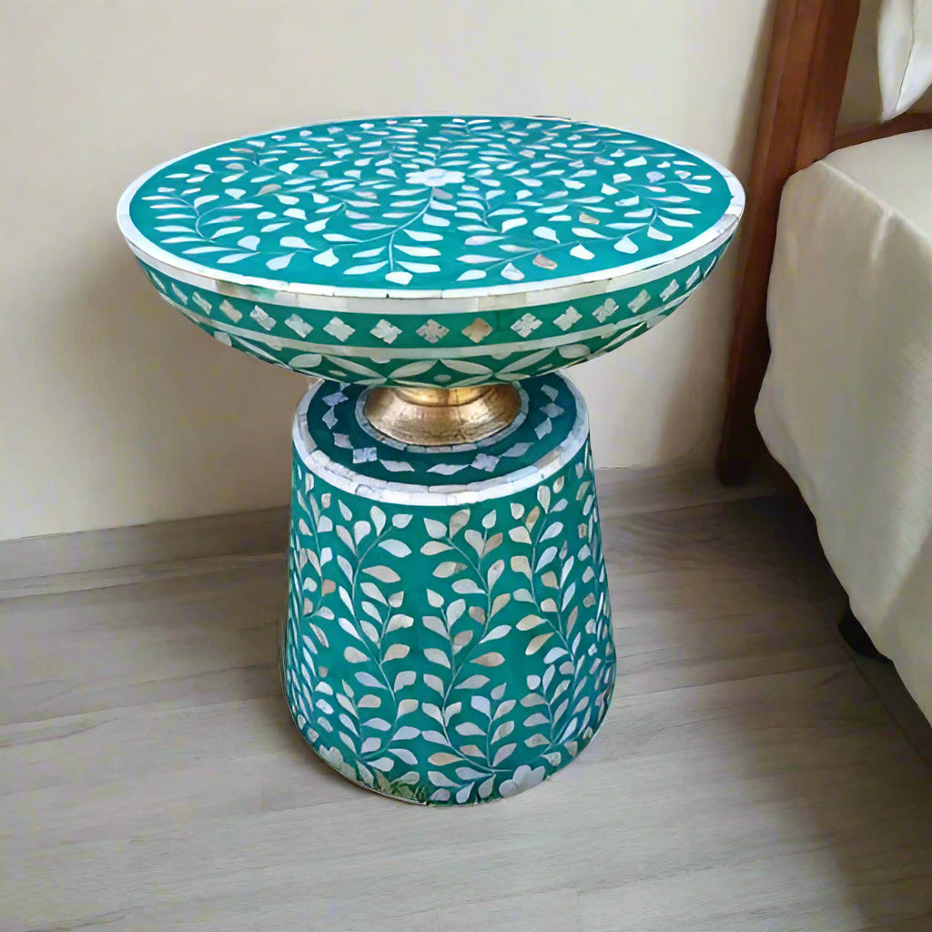 Handmade Customized Mother of Pearl Leaf Pattern Stool