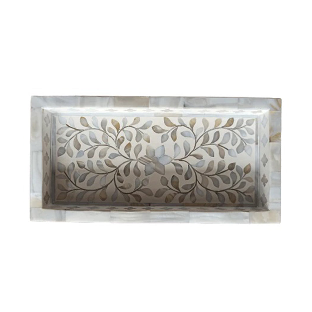 Rectangular mother of pearl serving tray for coffee table decor