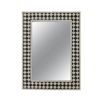 Bone Inlay Black & White Geometric Pattern Mirror Frame with Complimentary Mirror