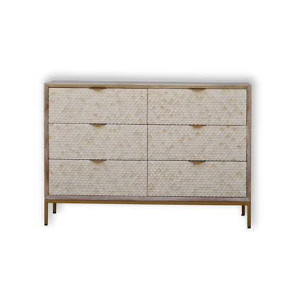 Bone Inlay Chest Of 6 Drawers, Fish Scale Pattern In White