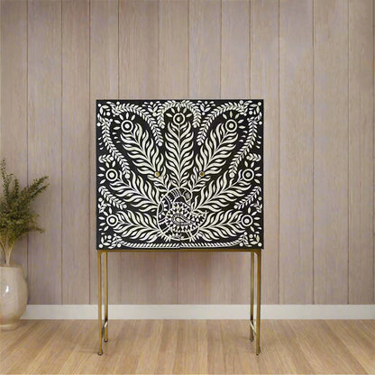 Bone Inlay Peacock Pattern Bar Cabinet – Unique Glamour & Custom Design