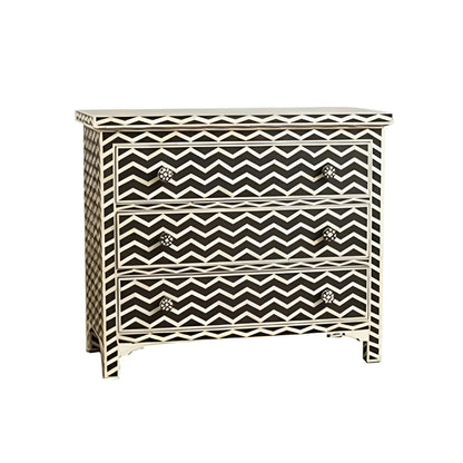 Bone Inlay Chest Of 3 Drawers, Chevron Pattern In White