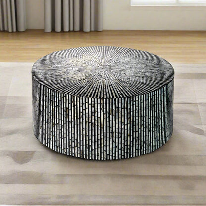 Handmade Customized Mother of Pearl Round Coffee Table- Strip