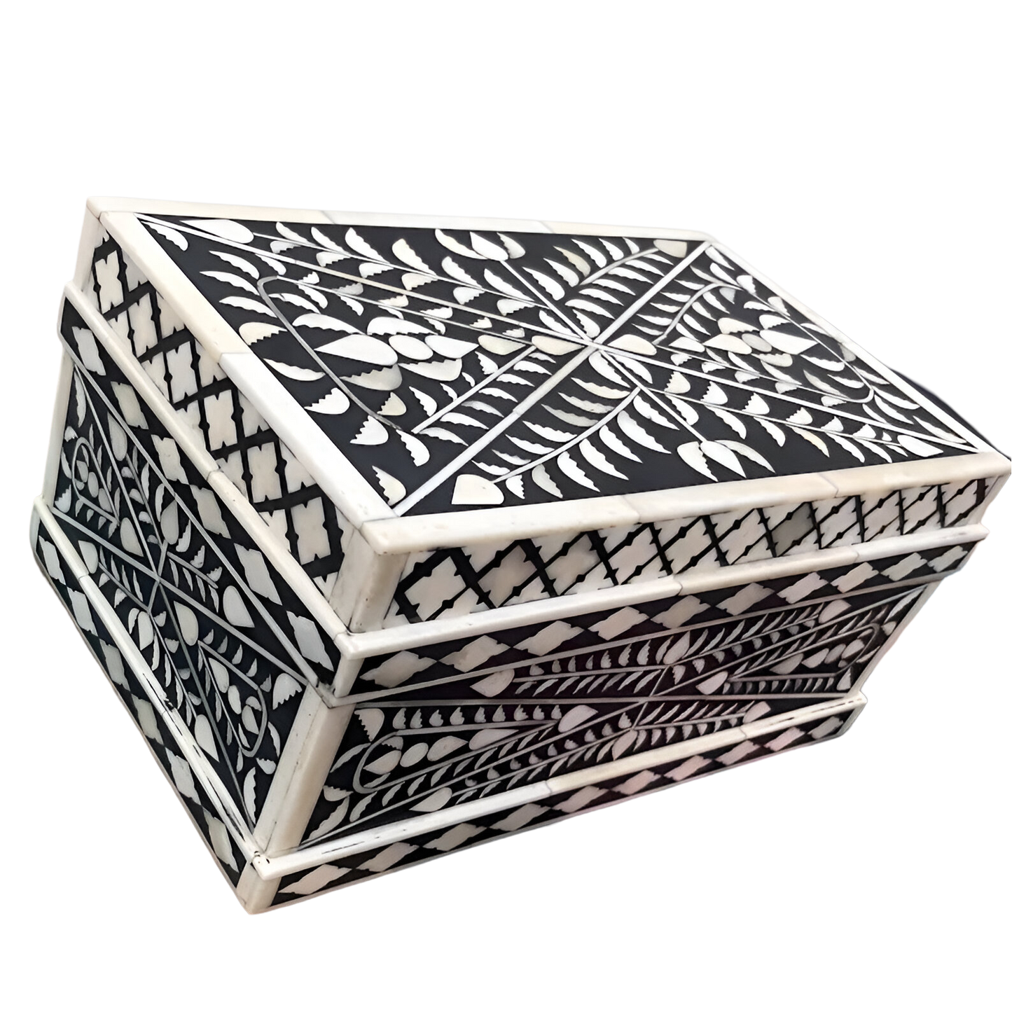 Beautiful Handmade Customized Bone Inlay Floral Pattern Black Jewelry Box