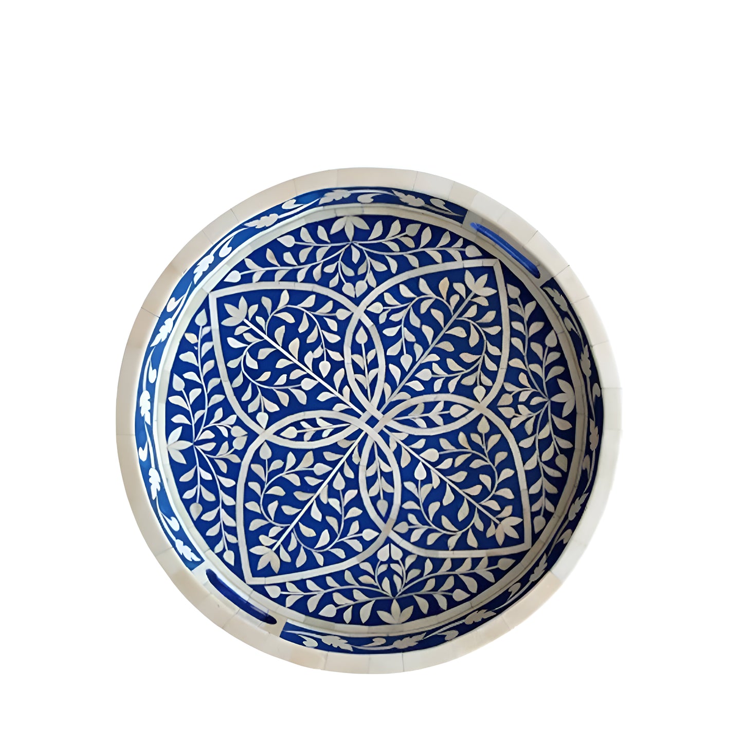 Handmade Customized Bone Inlay Round Serving Tray