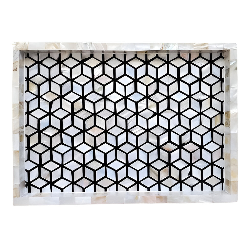 Mother of pearl inlay Rectangle Honey comb pettern serving tray