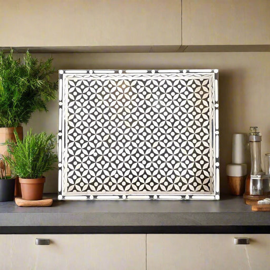 Handmade Customized Bone Inlay Serving Tray