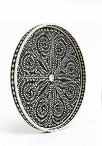 bone inlay beautiful floral round tray
