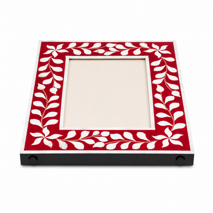 op View of Red Mother of Pearl Inlay Picture Frame with Floral Design
