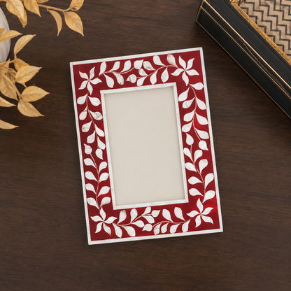 Bottom View of Red Mother of Pearl Inlay Picture Frame Showing Premium Craftsmanship