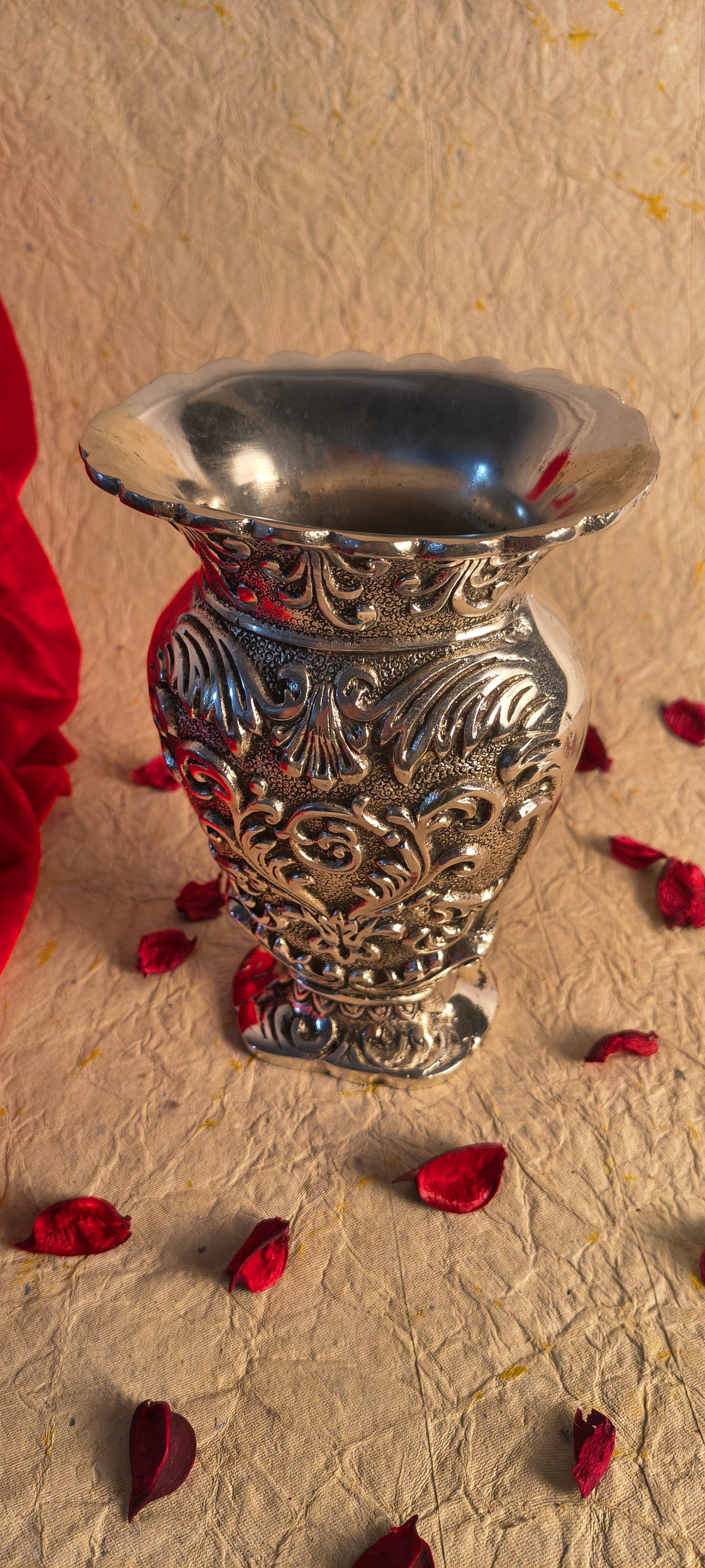 Exquisite German Silver Floral Embossed Flower Vase / Centerpiece