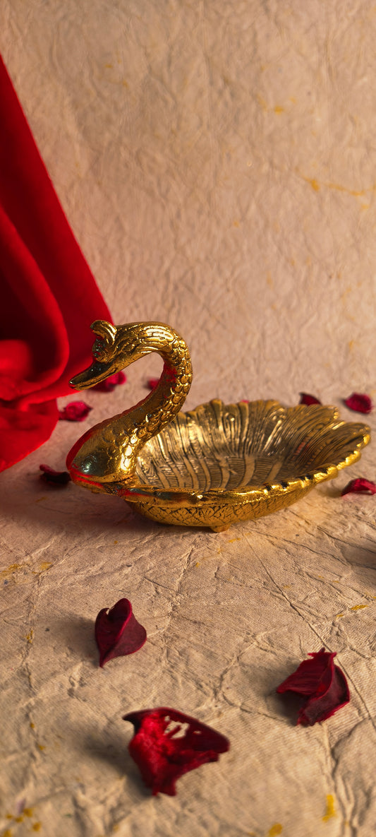 Royal Gold Swan Serving Dish / Decorative Trinket Tray
