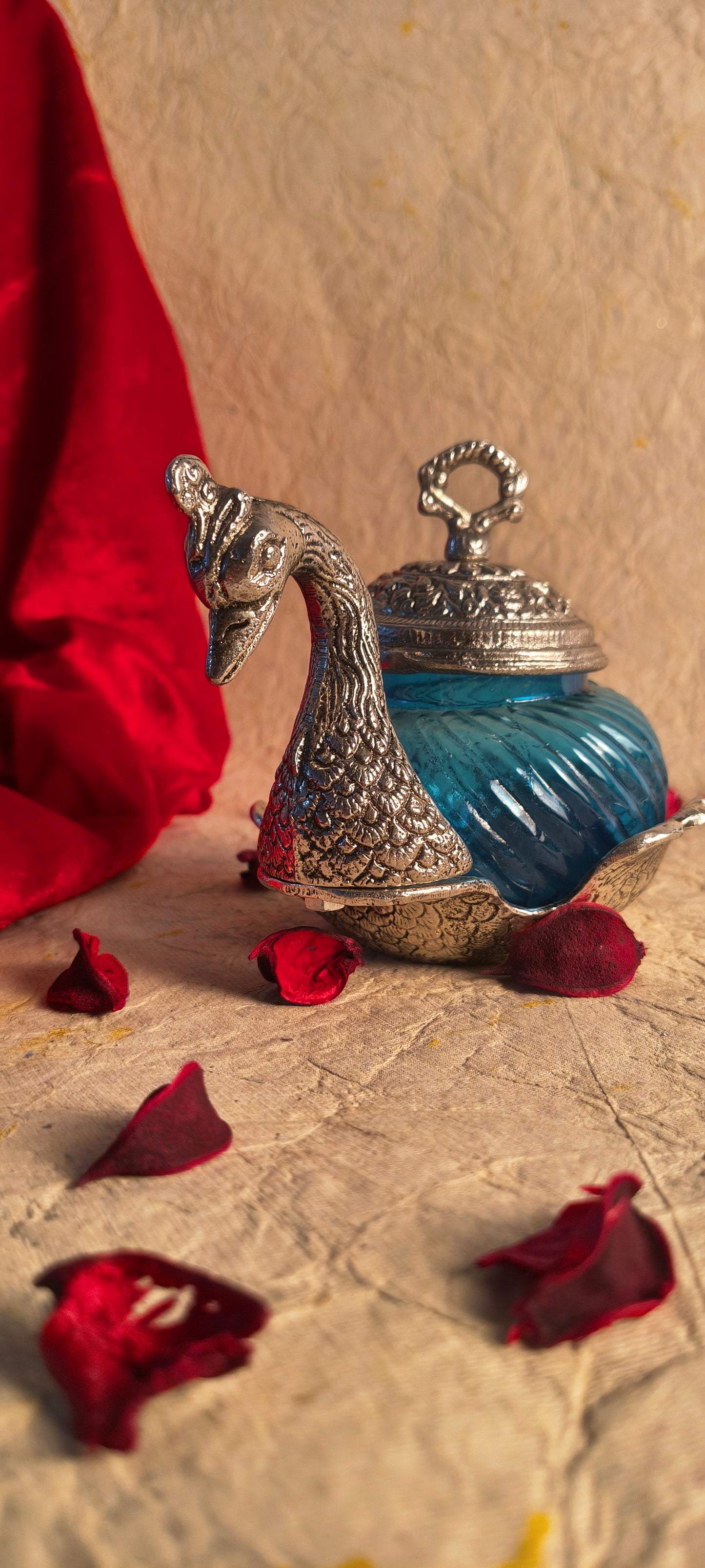Elegant German Silver & Blue Glass Swan Utility Jar / Trinket Box