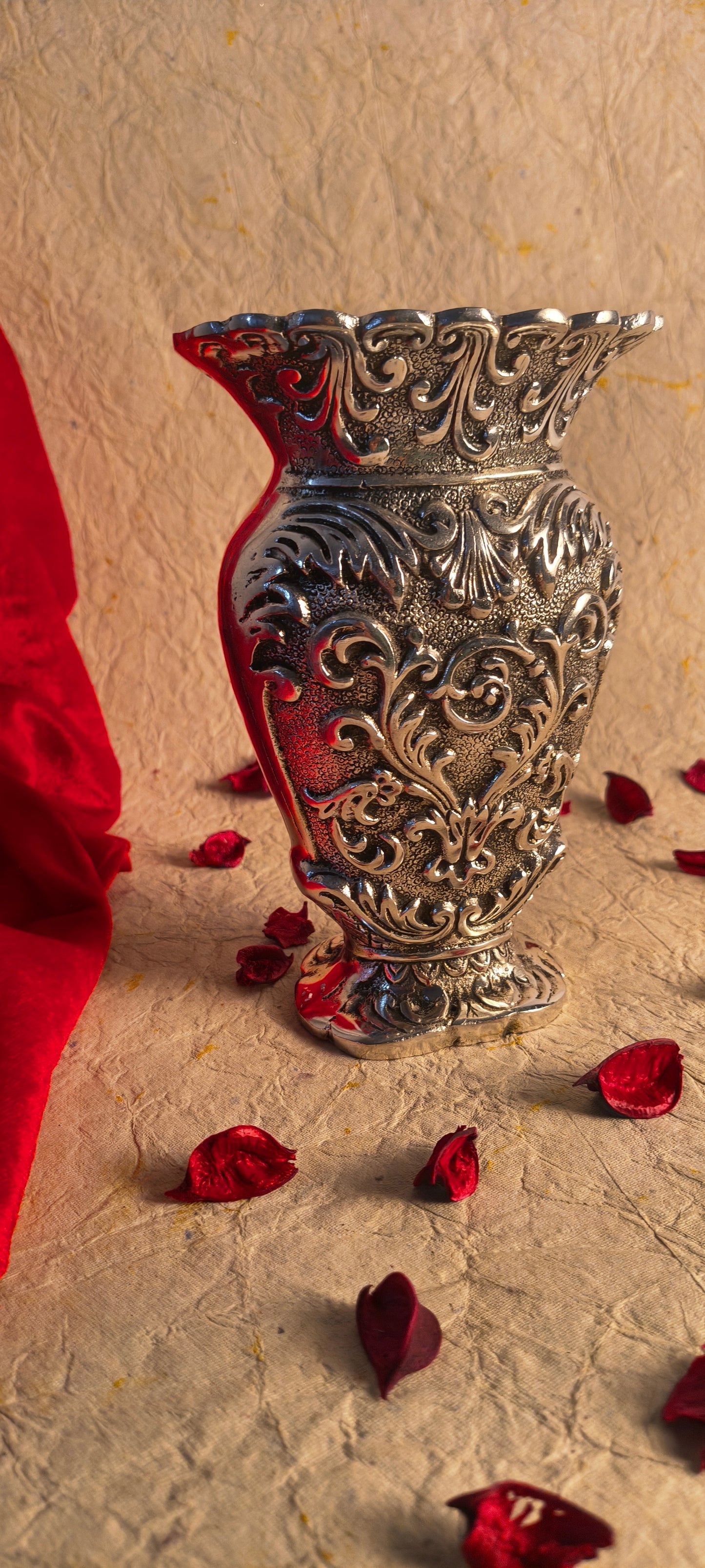 Exquisite German Silver Floral Embossed Flower Vase / Centerpiece