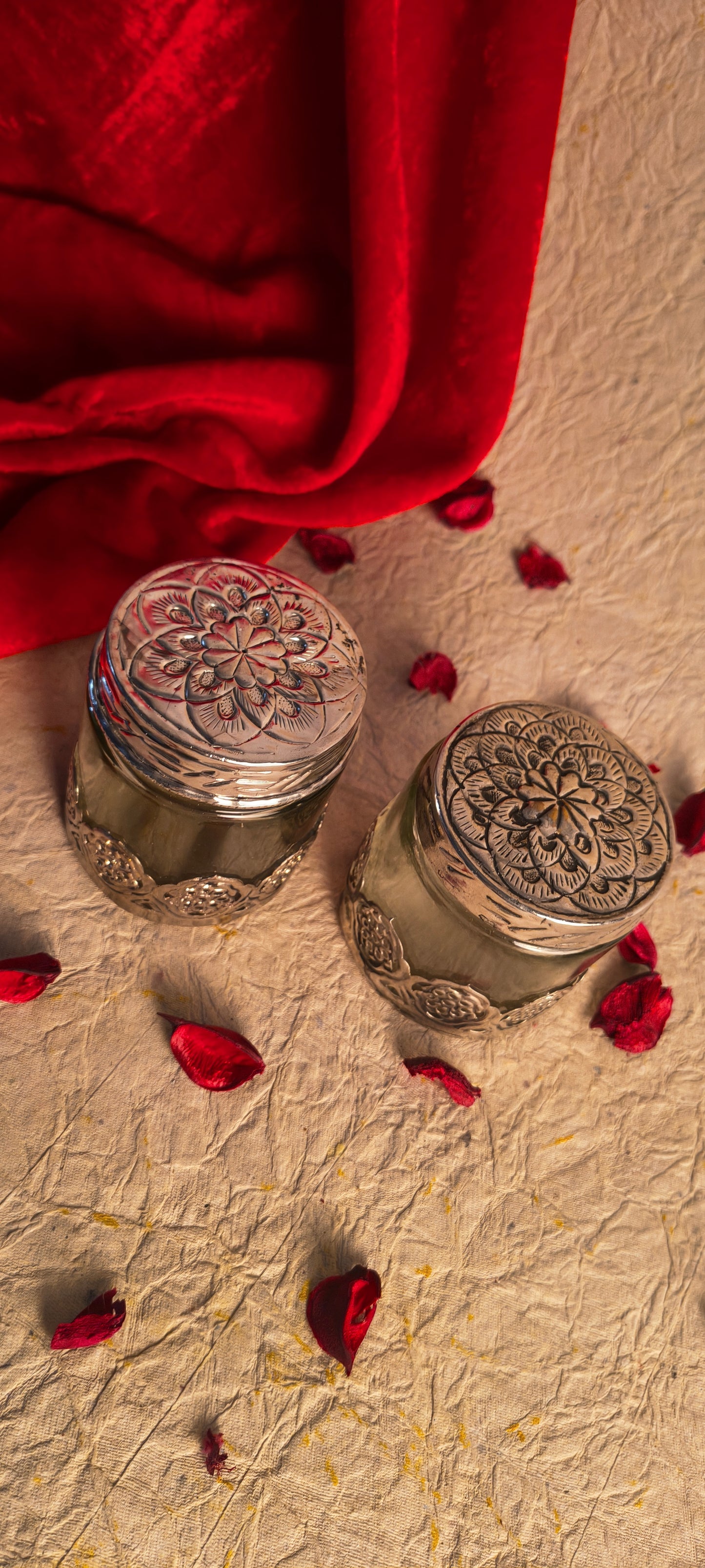 Pair of Handcrafted German Silver & Glass Utility Jars with Intricate Cutwork Base (Set of 2)