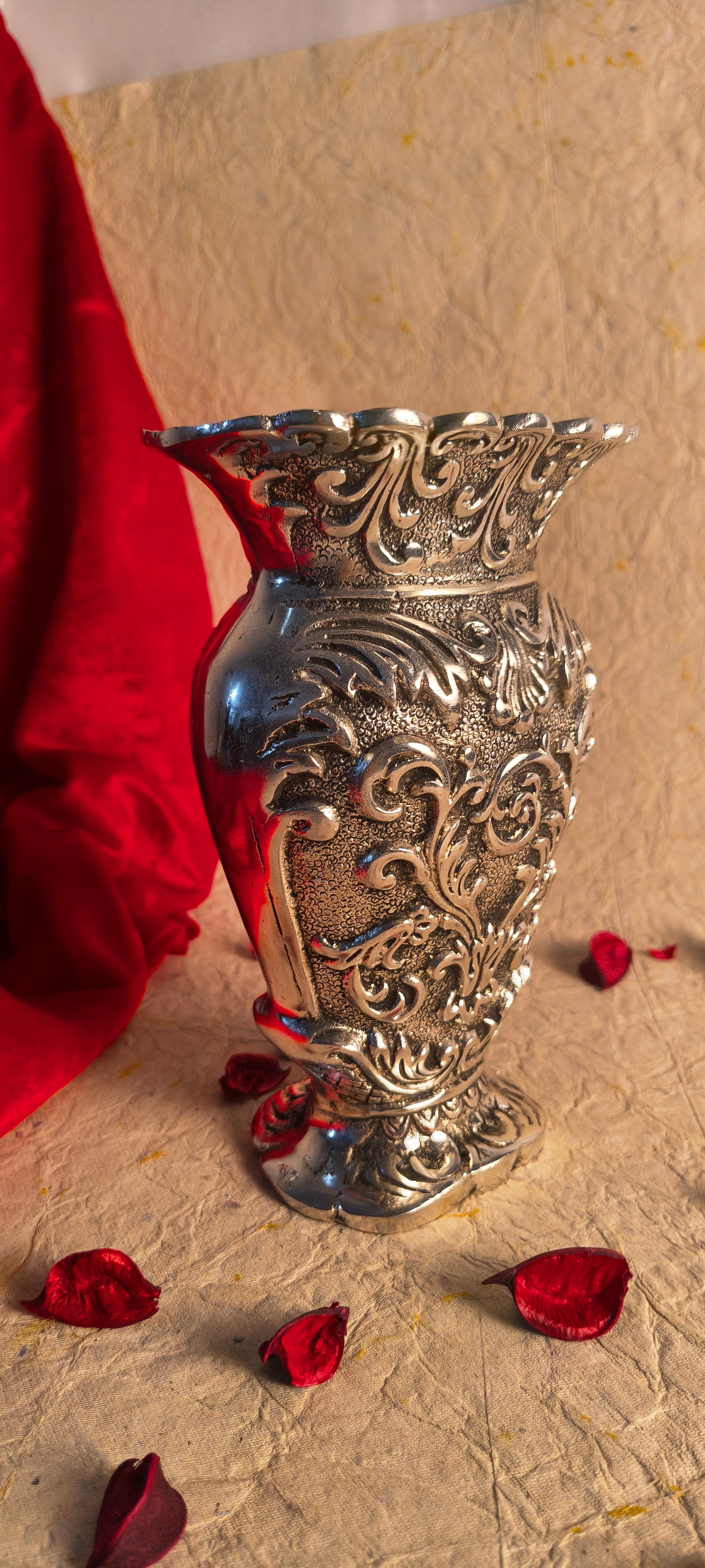 Exquisite German Silver Floral Embossed Flower Vase / Centerpiece