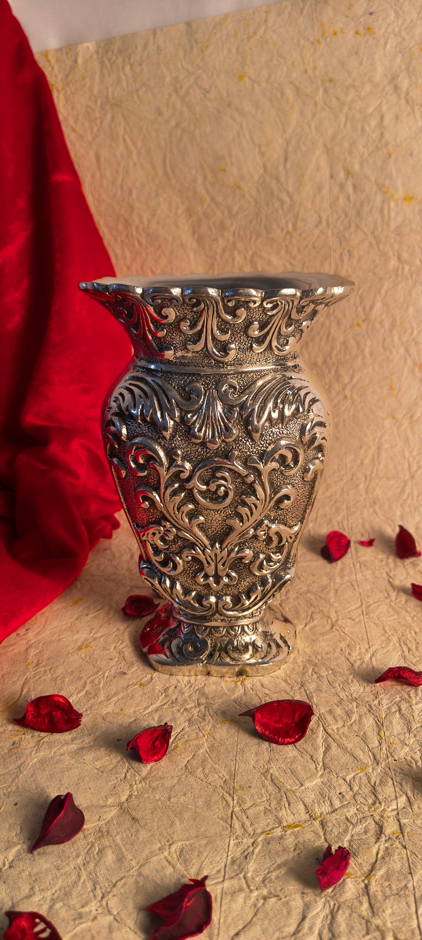 Exquisite German Silver Floral Embossed Flower Vase / Centerpiece