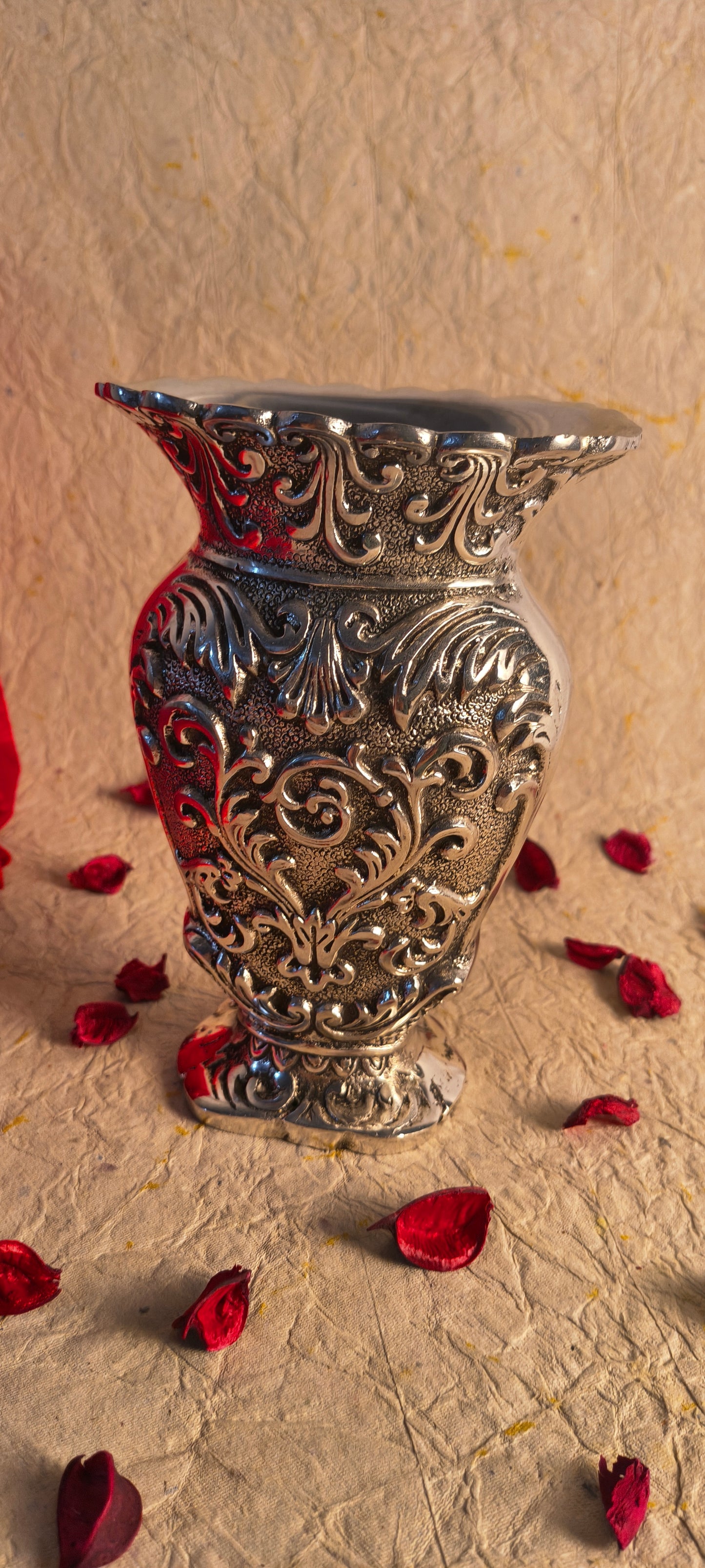 Exquisite German Silver Floral Embossed Flower Vase / Centerpiece