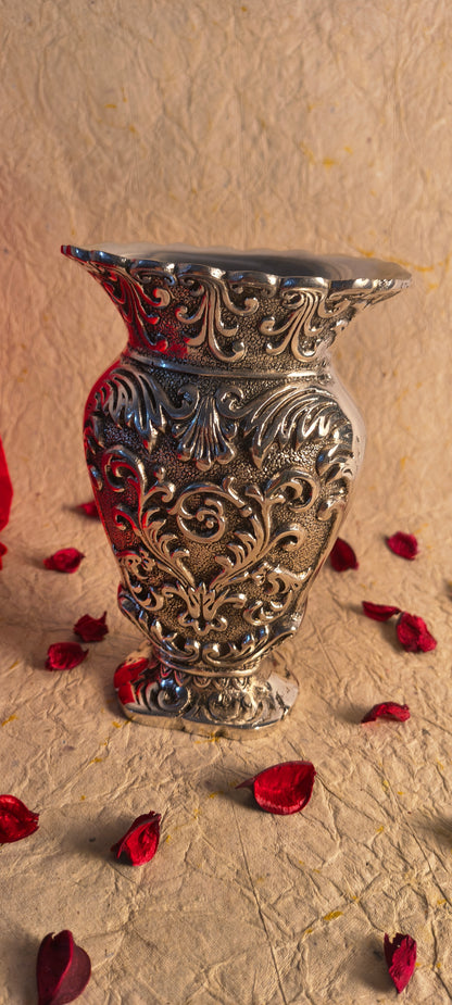 Exquisite German Silver Floral Embossed Flower Vase / Centerpiece