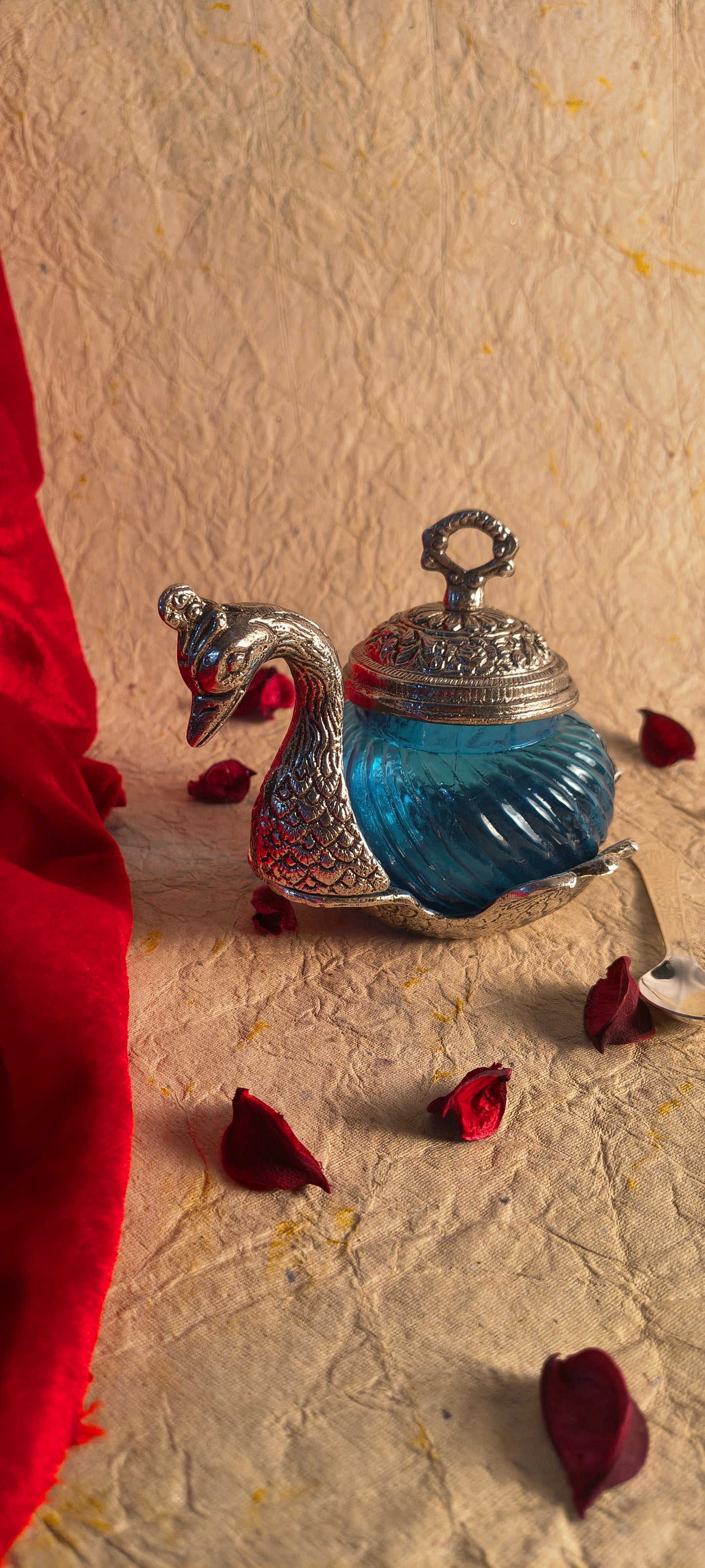 Elegant German Silver & Blue Glass Swan Utility Jar / Trinket Box