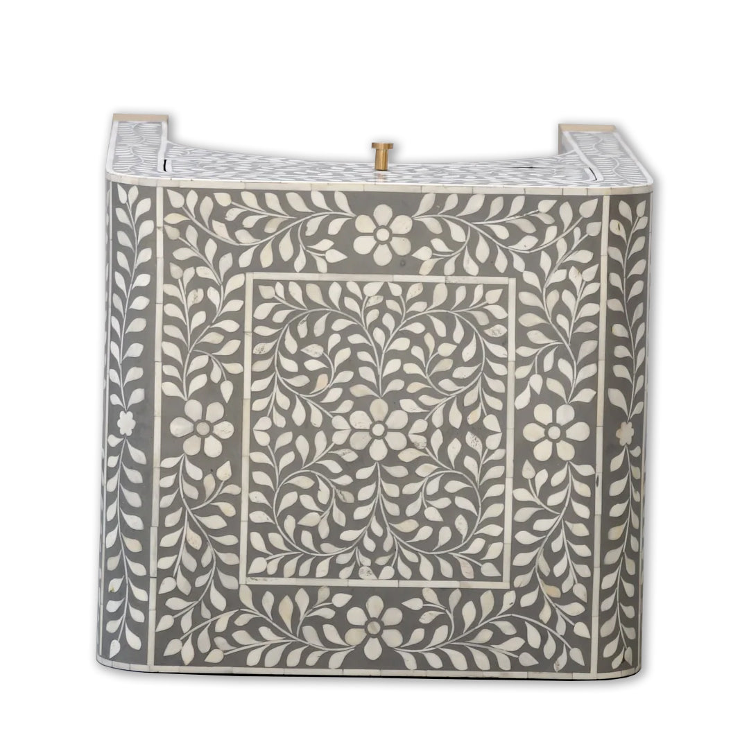 Bone Inlay Curved Bedside Table -  Floral