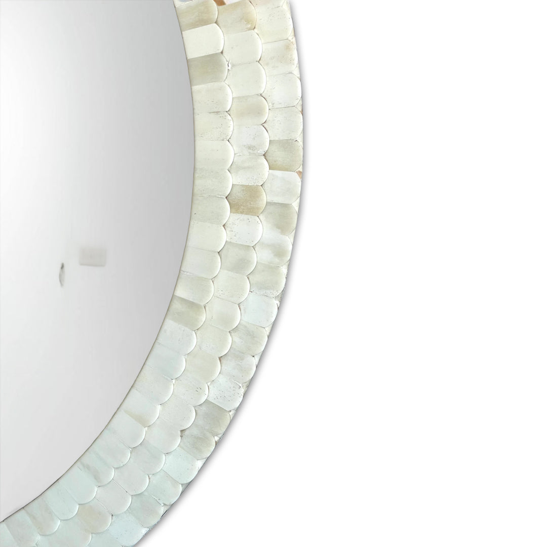 Handmade Scallop Bone Inlay Round Mirror Frame with Complimentary Mirror