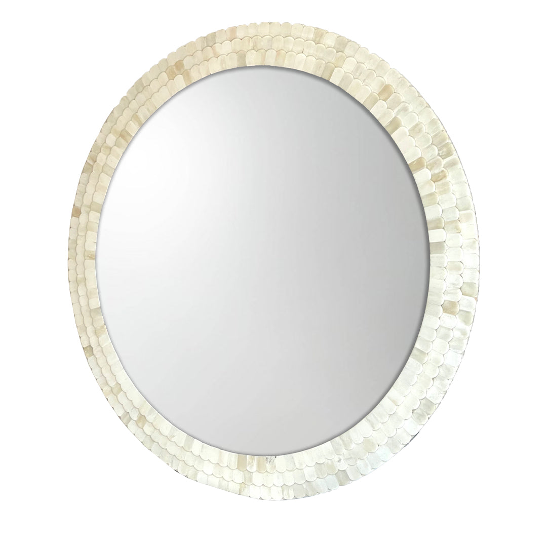Handmade Scallop Bone Inlay Round Mirror Frame with Complimentary Mirror