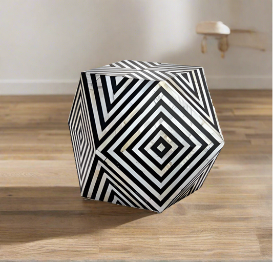 BLACK BONE INLAY DIAMOND CUT STOOL IN STRIPE PATTERN