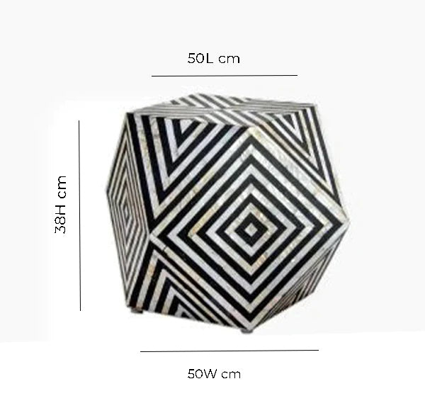 BLACK BONE INLAY DIAMOND CUT STOOL IN STRIPE PATTERN