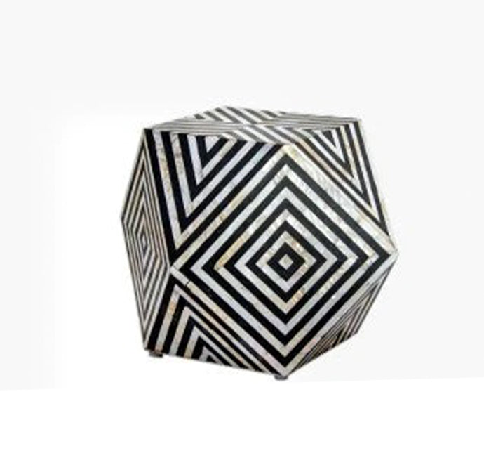 BLACK BONE INLAY DIAMOND CUT STOOL IN STRIPE PATTERN