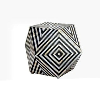 BLACK BONE INLAY DIAMOND CUT STOOL IN STRIPE PATTERN