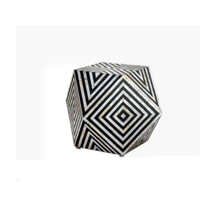 BLACK BONE INLAY DIAMOND CUT STOOL IN STRIPE PATTERN