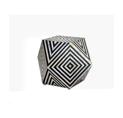 BLACK BONE INLAY DIAMOND CUT STOOL IN STRIPE PATTERN