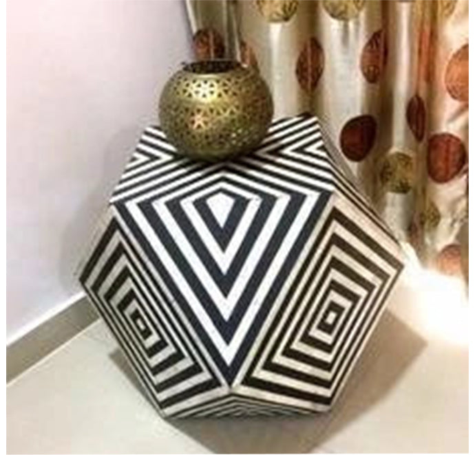 BLACK BONE INLAY DIAMOND CUT STOOL IN STRIPE PATTERN
