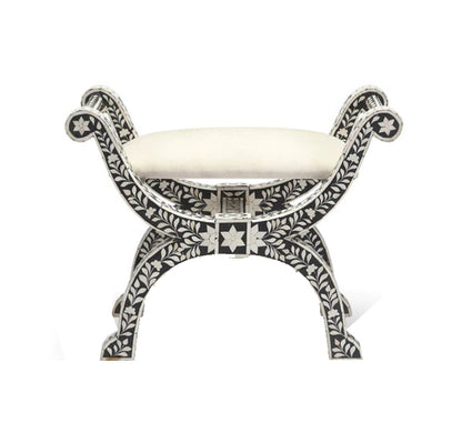 HANDMADE FLORAL PATTERN BLACK BONE INLAY JENNY STOOL