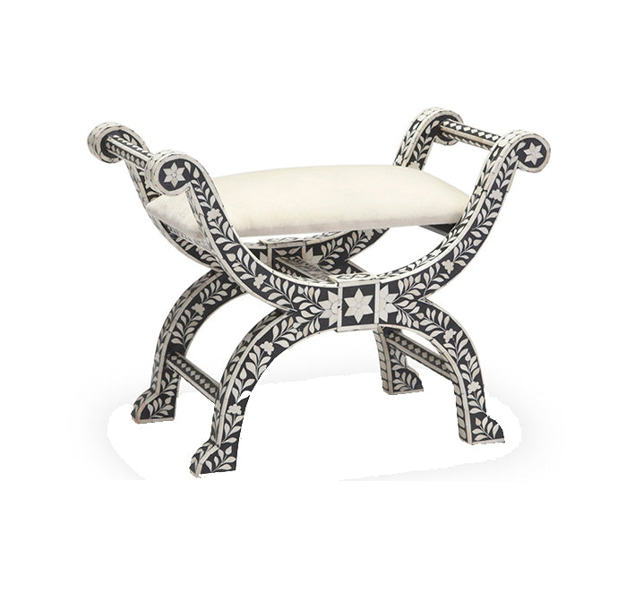 HANDMADE FLORAL PATTERN BLACK BONE INLAY JENNY STOOL