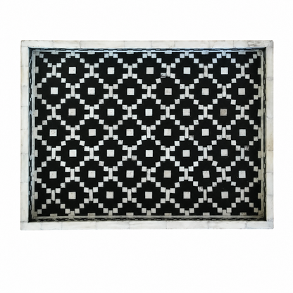 Handcrafted Bone Inlay Serving Tray with Elegant Design for Tea & Coffee Serving.