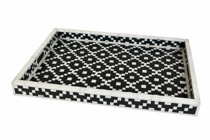 Handcrafted Bone Inlay Serving Tray with Elegant Design for Tea & Coffee Serving.