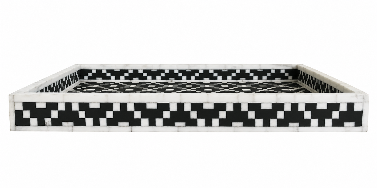 Handcrafted Bone Inlay Serving Tray with Elegant Design for Tea & Coffee Serving.