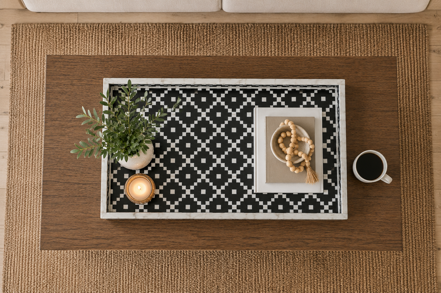 Handcrafted Bone Inlay Serving Tray with Elegant Design for Tea & Coffee Serving.