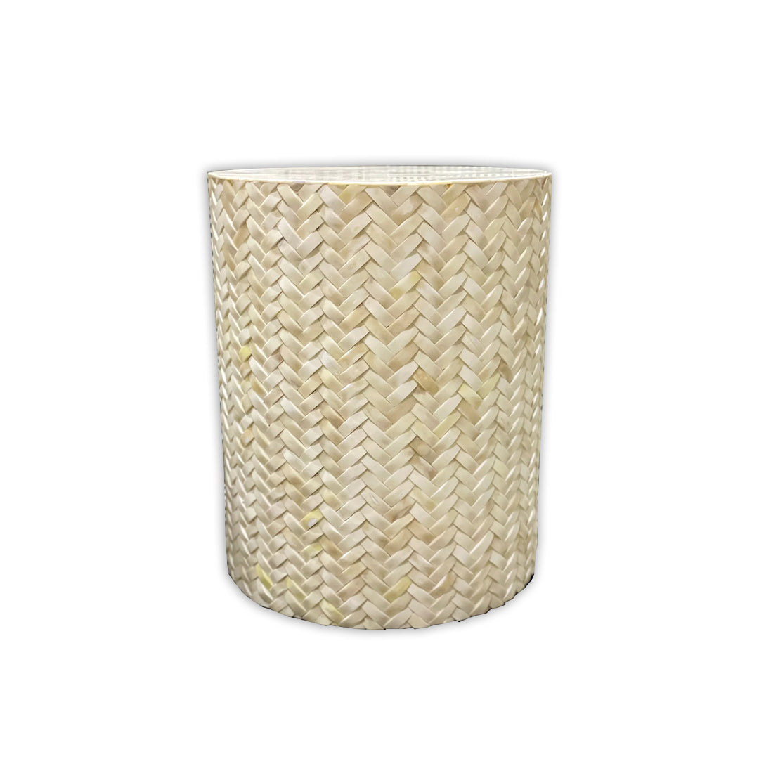 Handmade Customized Bone Inlay Round Stool-  BASKET WEAVE