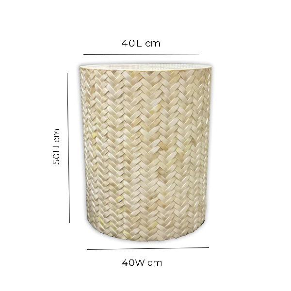 Handmade Customized Bone Inlay Round Stool-  BASKET WEAVE